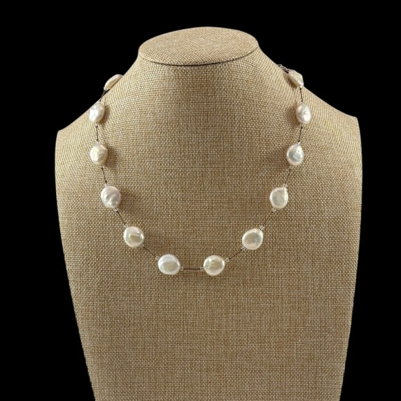 Margo Morrison | Sterling Silver Coin Pearl Necklace | 20” Adjustable - Picture 2 of 14